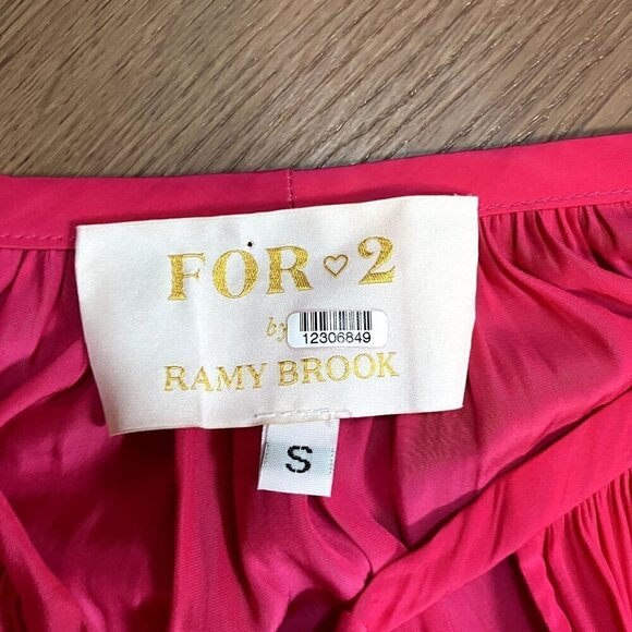 For 2 by Ramy Brook Dark Pink Tie Collar Balloon Sleeve Maternity Top (Size S) - Picture 3 of 5